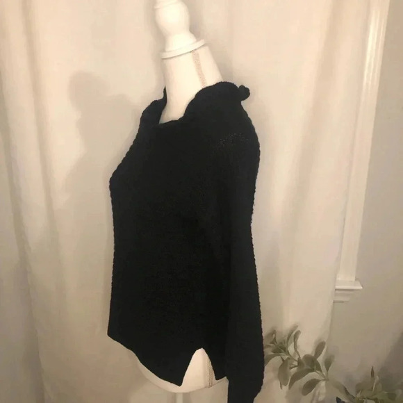 Madewell Black Ruffled Neck Merino Wool/ Cotton Ribbed Knit Pullover Sweater - Picture 9 of 11